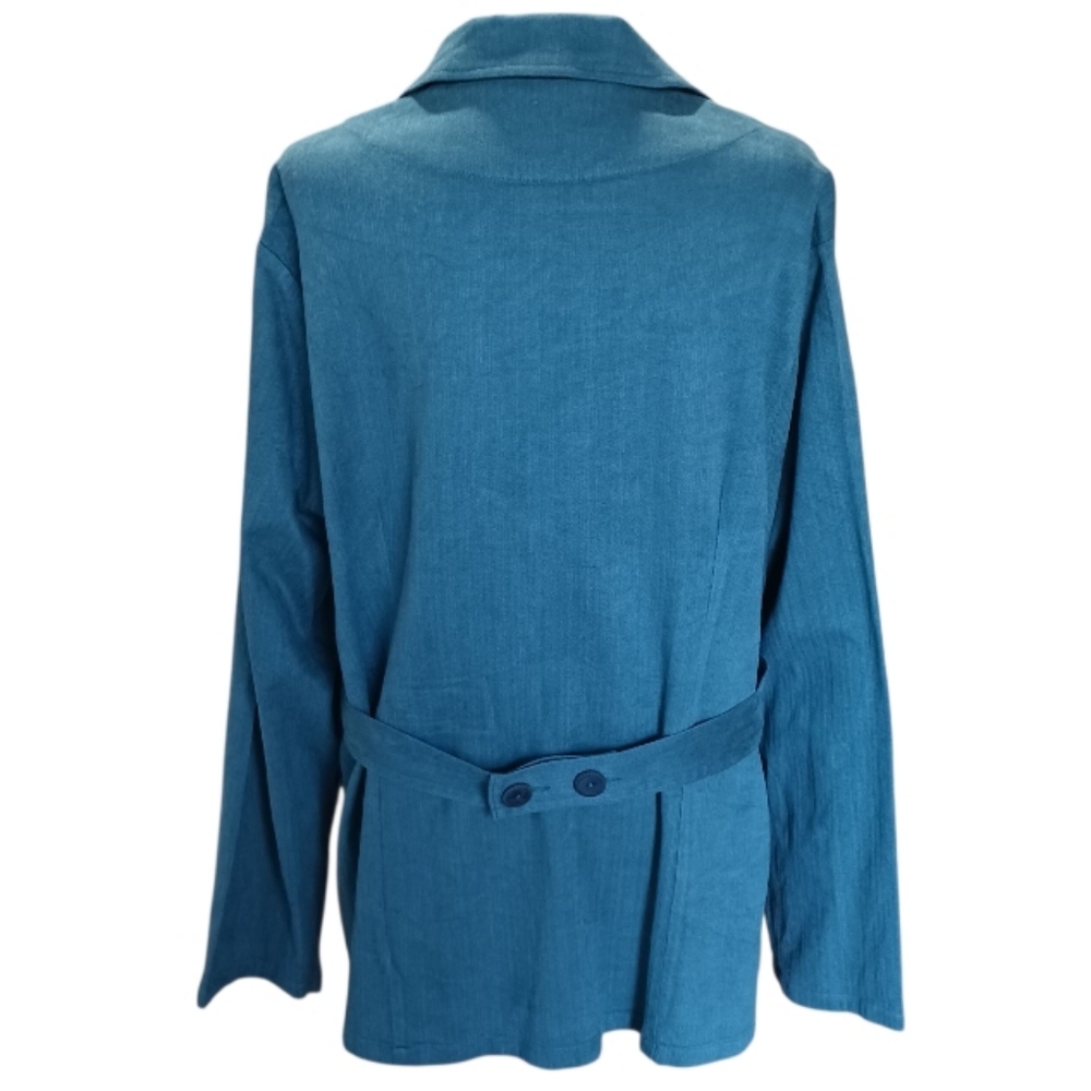 FLAX Longline Blazer Jacket Topper Teal Lagenlook 18/20 - Picture 3 of 9